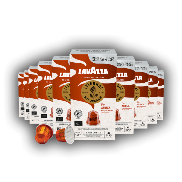 10 x pakker Lavazza for Africa Organic Aluminiums kapsler til Nespresso (100 kapsler)