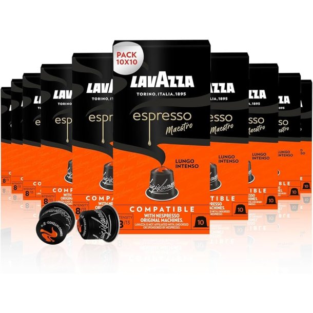 10 x pakker Lavazza Lungo Intenso til Nespresso� MHT 30-04-2026 (100 kapsler)