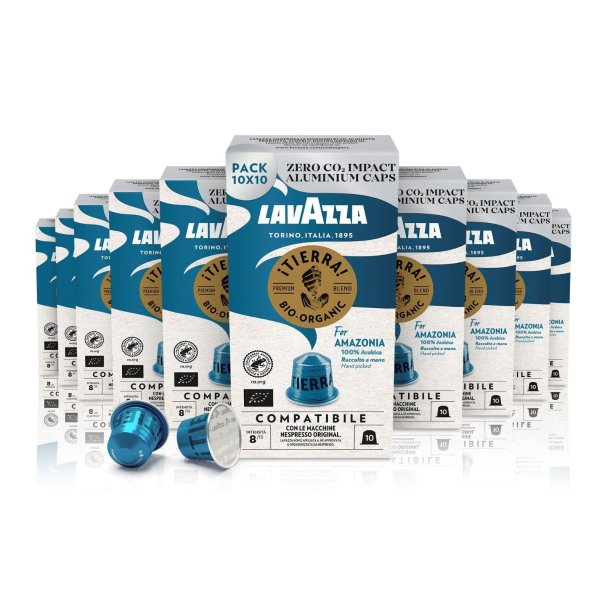 10 x pakker Lavazza for Africa Armazonia Aluminiums kapsler til Nespresso (100 kapsler)