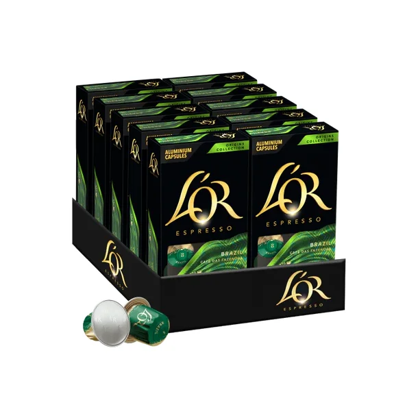 10 Pakker L'OR Brazil kapsler til Nespresso (100 kapsler) 