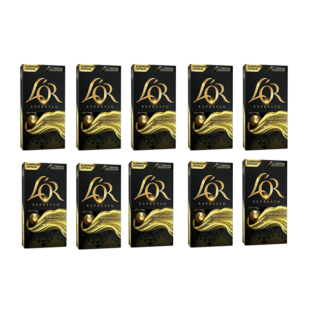 10 pakker L'OR GUATEMALA = 100 kapsler til Nespresso 