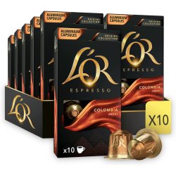 10 pakker L'OR Columbia - 100 kapsler til Nespresso