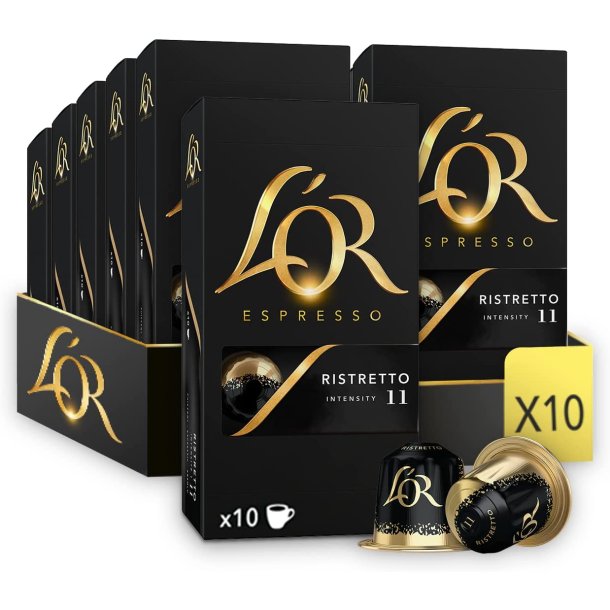 10 pakker L'OR Ristretto - 100 kapsler til Nespresso 