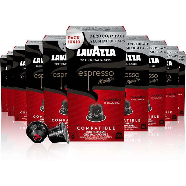 10 x pakker Lavazza Maestro Classico Aluminiums kapsler til Nespresso (100 kapsler)