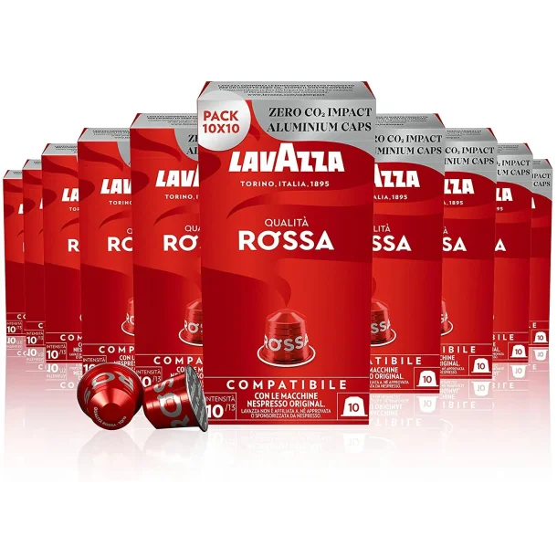 10 x pakker Lavazza Rossa Aluminiums kapsler til Nespresso (100 kapsler)