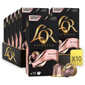 10 pakker L'OR OR ROSE - 100 kapsler til Nespresso