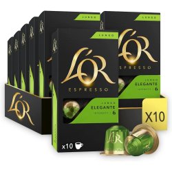 10 pakker L'OR Lungo Elegante - 100 kapsler til Nespresso 